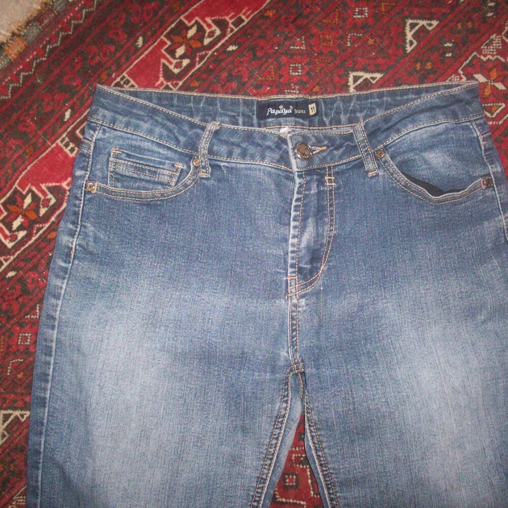Papaya Jeans 11 Womens Juniors Size Blue Denim Mid Rise Dark Wash Stretch 30/29